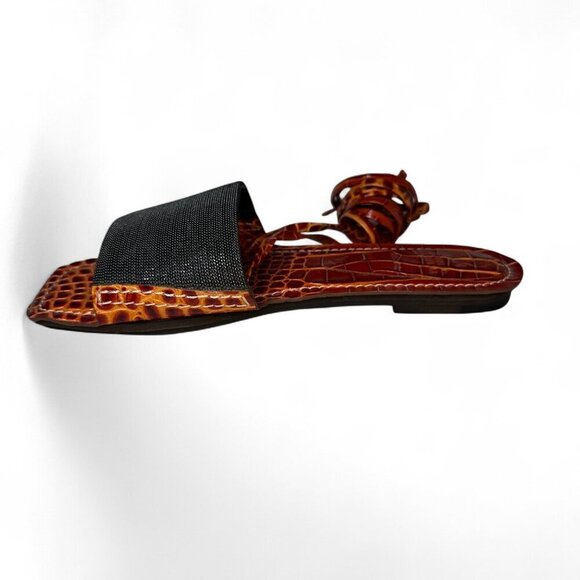Brunello Cucinelli Women's Orange & Brown Croc Embossed Flat Sandals Sz 37 NWOB - Picture 13 of 16